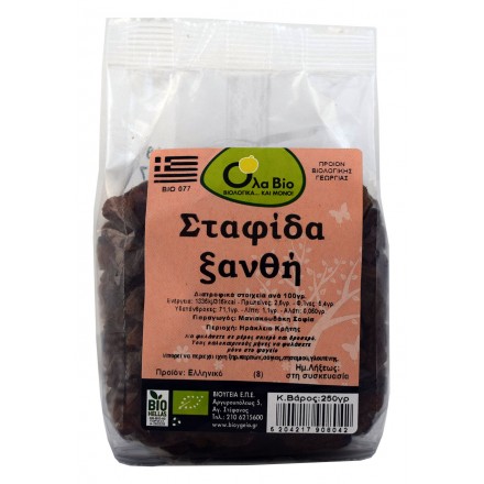 Ola Bio Σταφίδα Κορινθιακή Ξανθή ΒΙΟ 250gr Ola Bio Σταφίδα Κορινθιακή Ξανθή ΒΙΟ 250gr